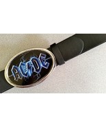 AC/DC &quot;BLACK ICE&quot; Rock  Epoxy PHOTO MUSIC BELT BUCKLE &amp; Black Bonded Lea... - $24.70