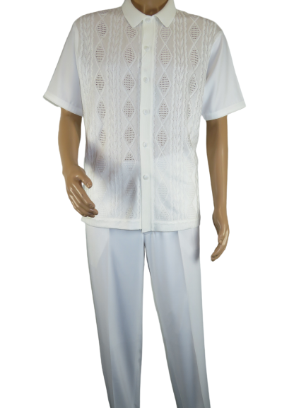 Primary image for Men Silversilk 2pc walking leisure Matching Suit Italian woven knits 51016 White