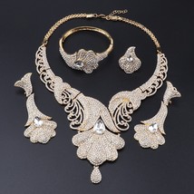 High Quality African Crystal Necklace Earrings Bracelet Ring for Women Dubai Jew - £60.60 GBP