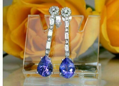 4Ct Pear Brilliant Simulated Blue Tanzanite Earrings 14k White Gold Plated - £72.56 GBP