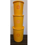 Tupperware Set of 3 Vintage Harvest Gold Canisters and Servalier Lids - $360.78 MXN