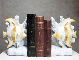 Nautical Sea Coastal Marine Angelfish Fishes Swimming By Corals Bookends Pair - £29.53 GBP
