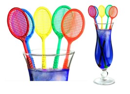 Tennis Racquet Cocktail Stirrers - Assorted Color Racket Party Swizzles (20) - £12.17 GBP