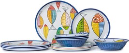 Melamine Dinnerware Set Plates Dishes Bowls Salad Service For 4 Outdoor 12 Piece - £58.27 GBP