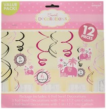 Sweet Safari Girls Hanging Swirl Baby Shower Decorations 12 Pieces New - £6.35 GBP