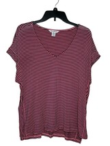 Tommy Bahama Women Top Striped V Neck Rayon Short Sleeve Tee Pink/Purple... - £16.57 GBP