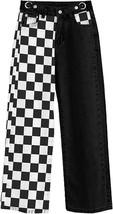 sangtree women&#39;s black and white checkered high rise wide leg denim pant... - £20.85 GBP