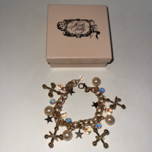 Kirks Folly Charm Bracelet Signed New Chunky Jacks Stars Faux Pearl Gold Tone - $34.99