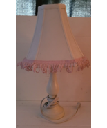 Bedroom Lamp White Pink Tassel Cute Works 18.5&quot; With Shade Metal Base Ni... - £10.37 GBP