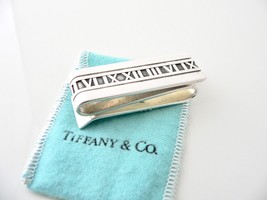 Tiffany &amp; Co Silver Atlas Roman Numeral Double Sides Money Clip Gift Pouch Love - £516.11 GBP
