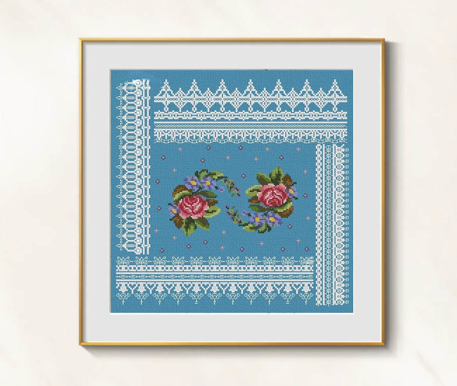 Roses ornament Cross Stitch biscornu pattern pdf - Rose Ornament Embroid... - $6.59
