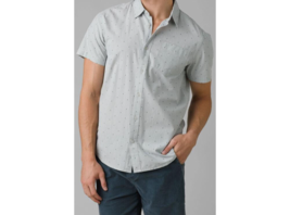 New Mens XL Prana Organic Cotton Blue White Button Shirt NWT SS Dots Par... - $124.05