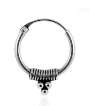 Nose Ring Trinity Bead Bali 8mm 22g (0.6mm) 925 Silver Oxide Hinged Earring Hoop - £7.86 GBP