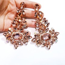 Rhinestone Clip On Earrings, Chandelier Drop Earrings, Peach Pageant Earrings, G - £44.96 GBP