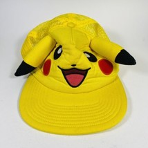 2015 Pokémon Pikachu Big Face w/Ears Snapback Hat Adjustable Yellow Mesh Trucker - £11.00 GBP