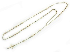 Tricolor Rosary Chain Necklace 14k Gold 12.1 Grams - £1,198.55 GBP