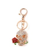 Skull W/Rose in Mouth Goldtone W/Austrian Crystals Keychain W/Carabiner ... - €8,53 EUR