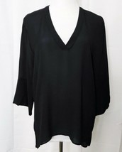 Zara Woman Blouse V Neck Hi Lo Hem 3/4 Bell Sleeves Black Top size Small... - $18.67