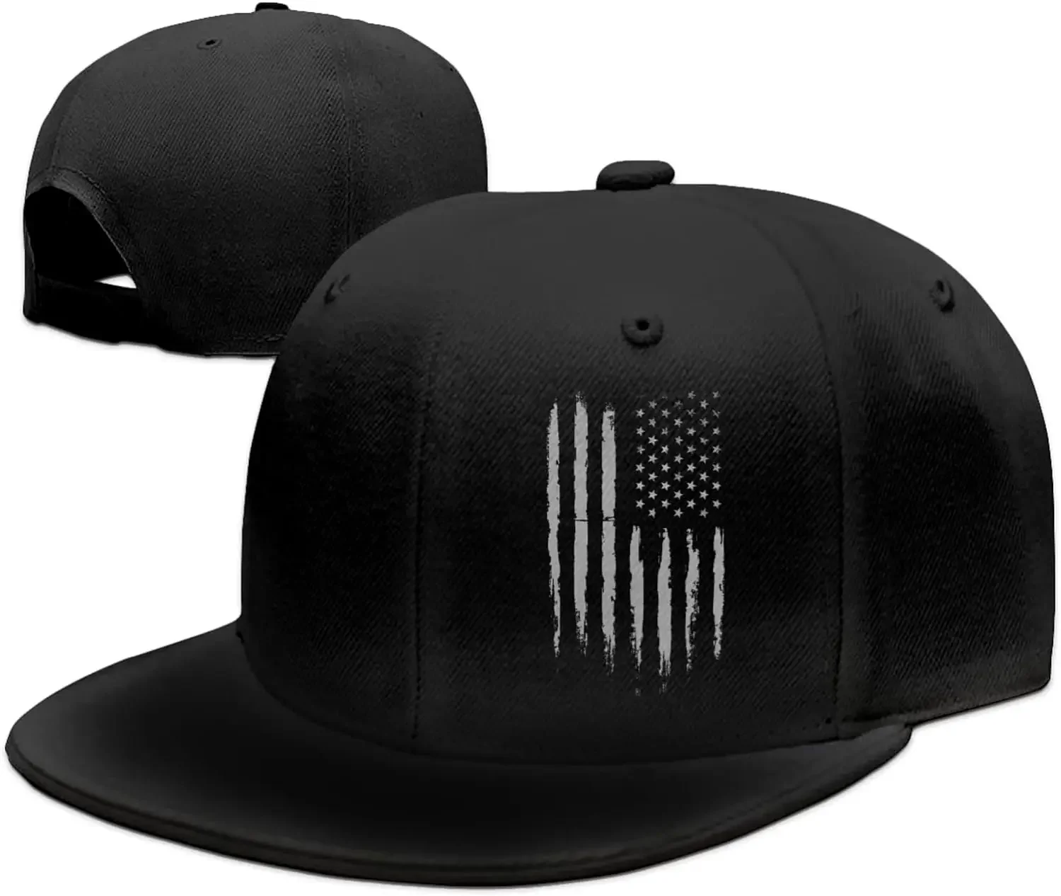 Vintage Black American Flag Snapback Hats for Men Baseball Cap Adjustable Flat - £14.16 GBP