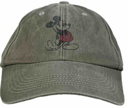 Vintage Disney Parks Mickey Mouse Baseball Cap  Olive Green Distressed Look - $14.90