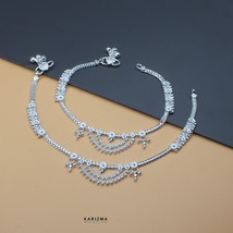 Unique Véritable Argent Indien Fabuleux Femme Bracelets Cheville Paire 26.2cm - $143.80