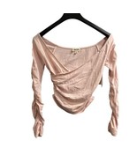 Open Edit Top Womens S Pink Crop Off Shoulder Faux Wrap Ruched Fairy Y2K... - $22.34