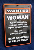 Wanted Woman With Motorcycle -*US Made* Embossed Sign -Man Cave Garage Bar Decor - $15.75