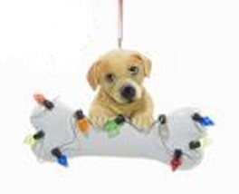 Dog Bone Lab Retriever Yellow w/Dog Bone Resin Christmas Ornament - £7.16 GBP