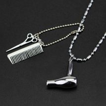 HAIR DRESSER STYLIST CHARM NECKLACE Metal Pendant Scissors Comb Blow Dry... - $8.95