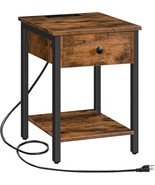 Rustic Brown Bf401Bz01 By Hoobro Nightstand, End Table With Charging Sta... - £71.29 GBP