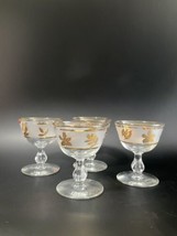 Vintage Libbey CO Golden Leaves Foliage Frosted Glass 14" Champagne Tall Set 4 - $29.69