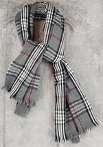 V Fraas Cashmink Scarf Womens One Size Gray Plaid Classic Fringed Winter Shawl - £23.48 GBP