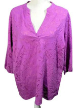 Woman Within Women&#39;s 14 16 Top Blouse Purple Leaf Print Design 3/4 Sleeve Tunic - £7.02 GBP