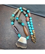 Unica antica agata tibetana himalayana occhio, con collana di perle DZI tibetane - $3,195.84 MXN