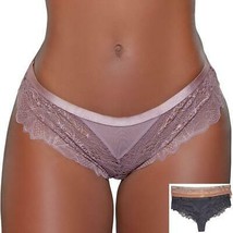 Lace Mesh Panty Cheeky Sheer Lined Crotch 3 Color Pack Black Bronze Brow... - $17.99