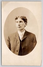 RPPC Young Man Odd Hair Style Portrait Photo Postcard O21 - £9.53 GBP