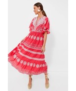 Tuckernuck Oliphant XL V-Neck Flirty Embroidered Maxi Dress Coral Prairi... - $201.60 CAD