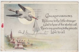Congratulations Stork Postcard 1923 Welcome to the Little Stranger Woost... - $2.99