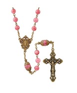 San Gimignano Rosary Ruby Dark Pink Stone Antique Gold Plate Creed Colle... - $34.44 CAD