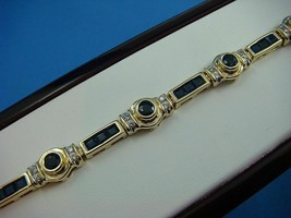 15CT Princess Cut Blue Sapphire &amp; Diamond 14k Yellow Gold Over Tennis Bracelet - £103.88 GBP