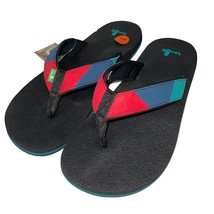 Sanuk Flip Flops Mens Blue Red Comfort Sandals Slippers Block Party Yoga... - £47.81 GBP
