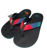 Sanuk Flip Flops Mens Blue Red Comfort Sandals Slippers Block Party Yoga... - £47.75 GBP