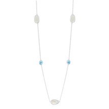 Bezel-set Blue Topaz and Mother of Pearl by the Yard Necklace - £192.72 GBP