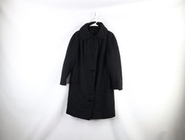 Vintage 30s 40s Womens Small Velvet Collar Wool Big Button Jacket Coat Black USA - £85.39 GBP
