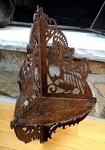 1800s antique victorian WOOD CORNER WALL SHELF figural rooster bird folk... - £97.30 GBP