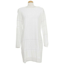 RALPH LAUREN White Cotton Voile Floral Eyelet Long Sleeve Dress 12 - $89.99