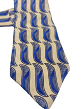 Villa Bugatti Tie All Silk Tan Blue Geometric Pattern Corpcore Preppy Vt... - $19.53