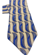 Villa Bugatti Tie All Silk Tan Blue Geometric Pattern Corpcore Preppy Vt... - $19.53