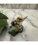 Pam Schifferl Angel Fairy Riding Frog Figurine Green White Toad Folk Art - $713.63 MXN