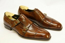 Shiny Brown Monk Double Buckle Strap Derby Cap Toe Genuine Leather Dress... - $149.99+